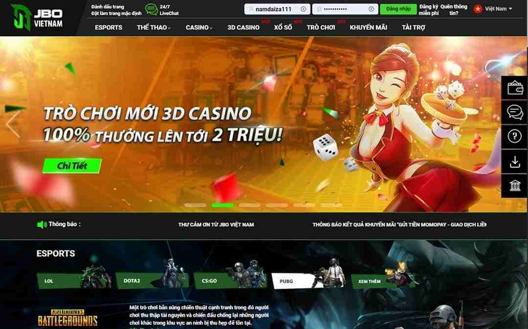 Casino trực tuyến Jbovietnam được nhiều người yêu thích